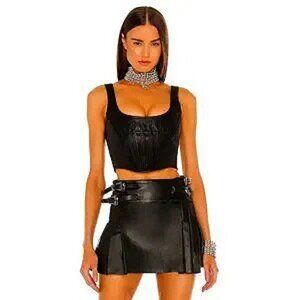 💥KILLER DESING💥REVOLVE x DUNDAS Genuine Leather Pleated Buckled Skirt in Black